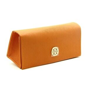 Tory‎ Burch Orange Saffiano Leather Eyeglasses Case Clutch Pouch With Gold Logo